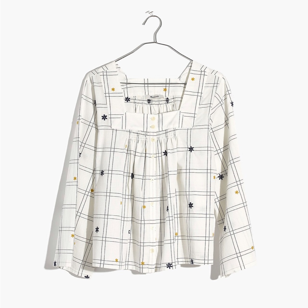 Madewell Embroidered Windowpane
Square-Neck Button-Down Top S